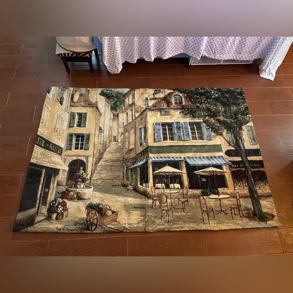 Wall Tapestry Art in Motion Cafe de la Place Large Hanging Woven 48x70 inches - Picture 5 of 16